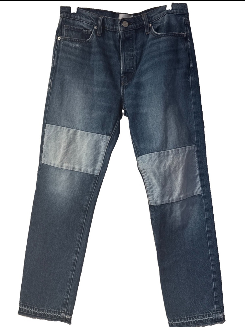 Frame Denim Two-Tone Dark and Light Blue Straight Leg Jeans